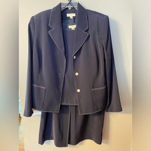Amanda Smith Navy Blazer and Skirt Set with White Contrast Stitching